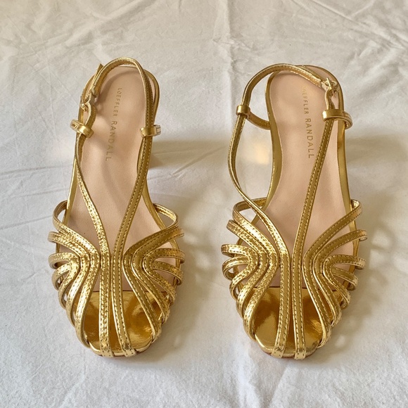 Loeffler Randall Priscilla Leather Heels Gold 7 - Picture 9 of 13